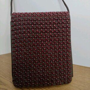 Jose Cotel Maroon Beaded Rectangular Crossbody Purse  8x6x3